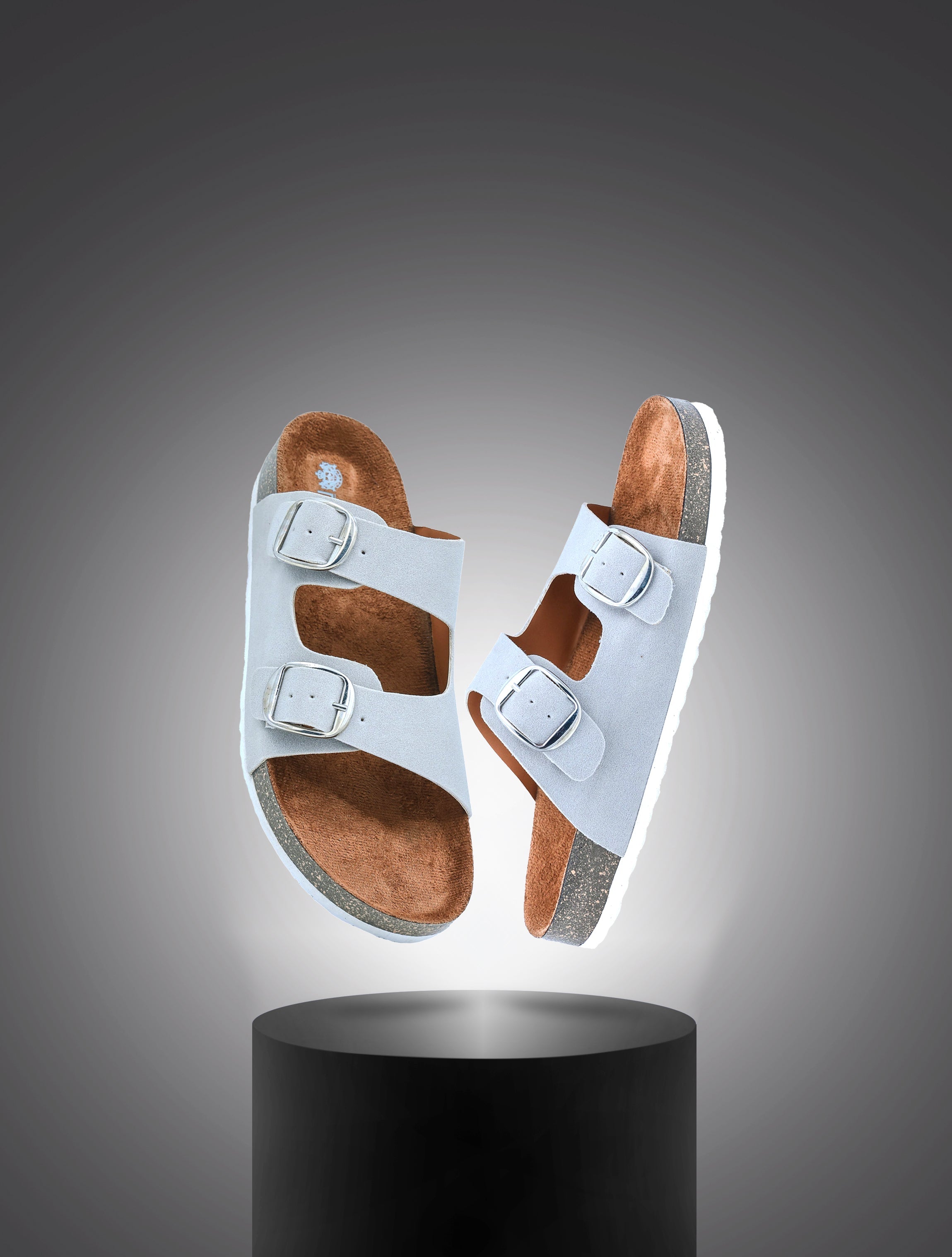 Grey Suede Flat Sandals for Women