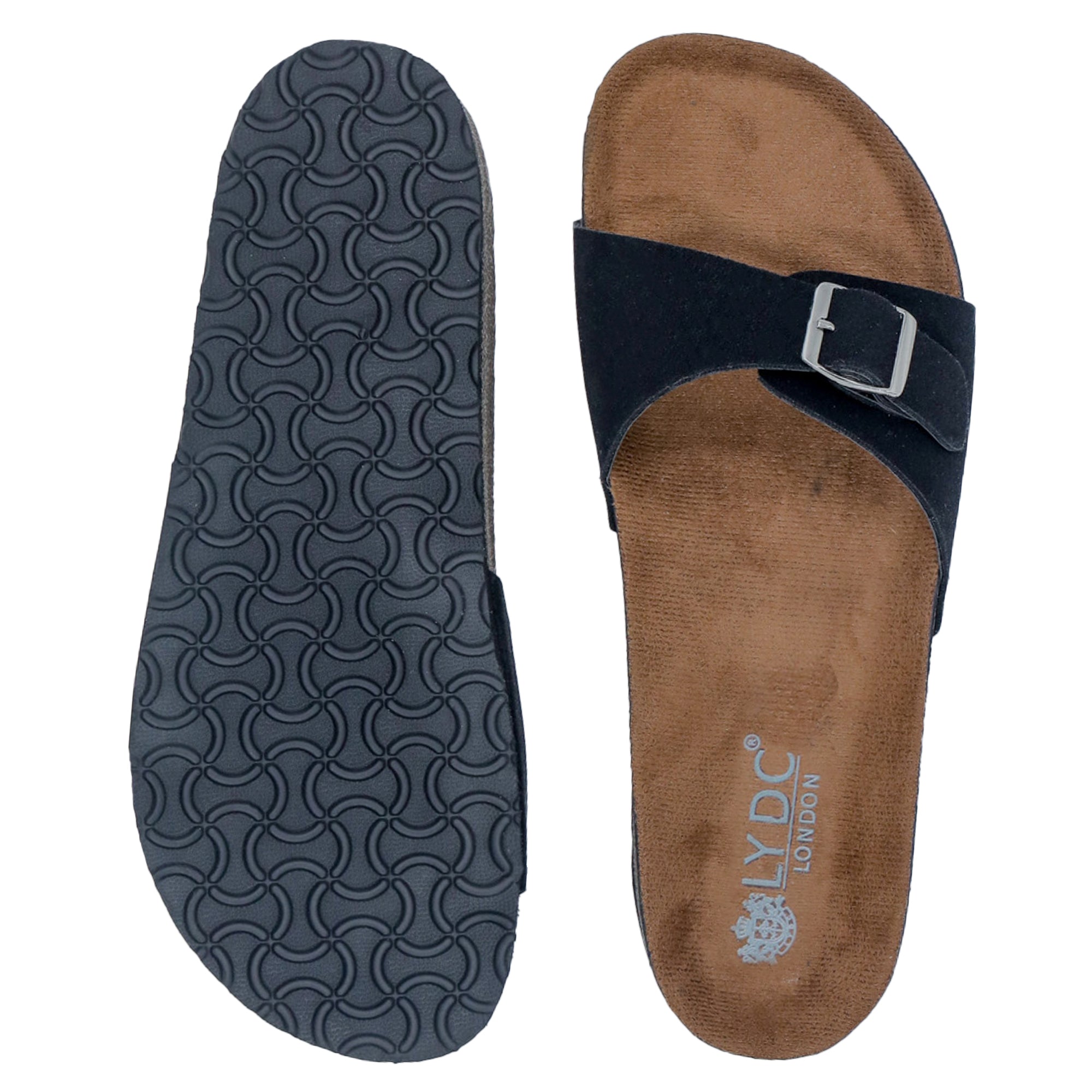 Black Flat Cork Sandals for Women