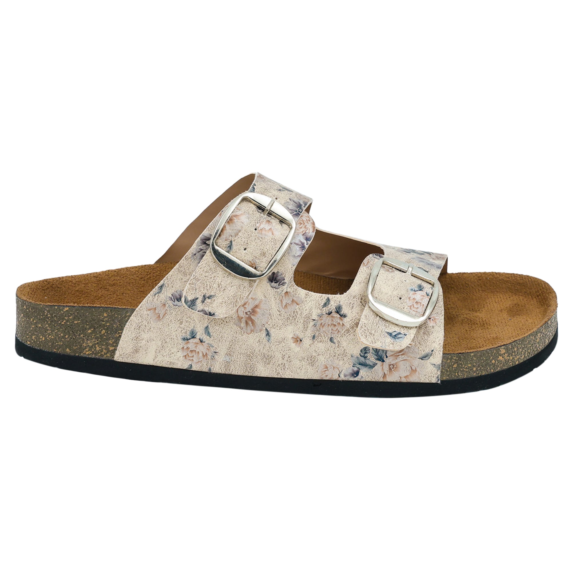 Beige Color Women's Flat Sandals with Flowers