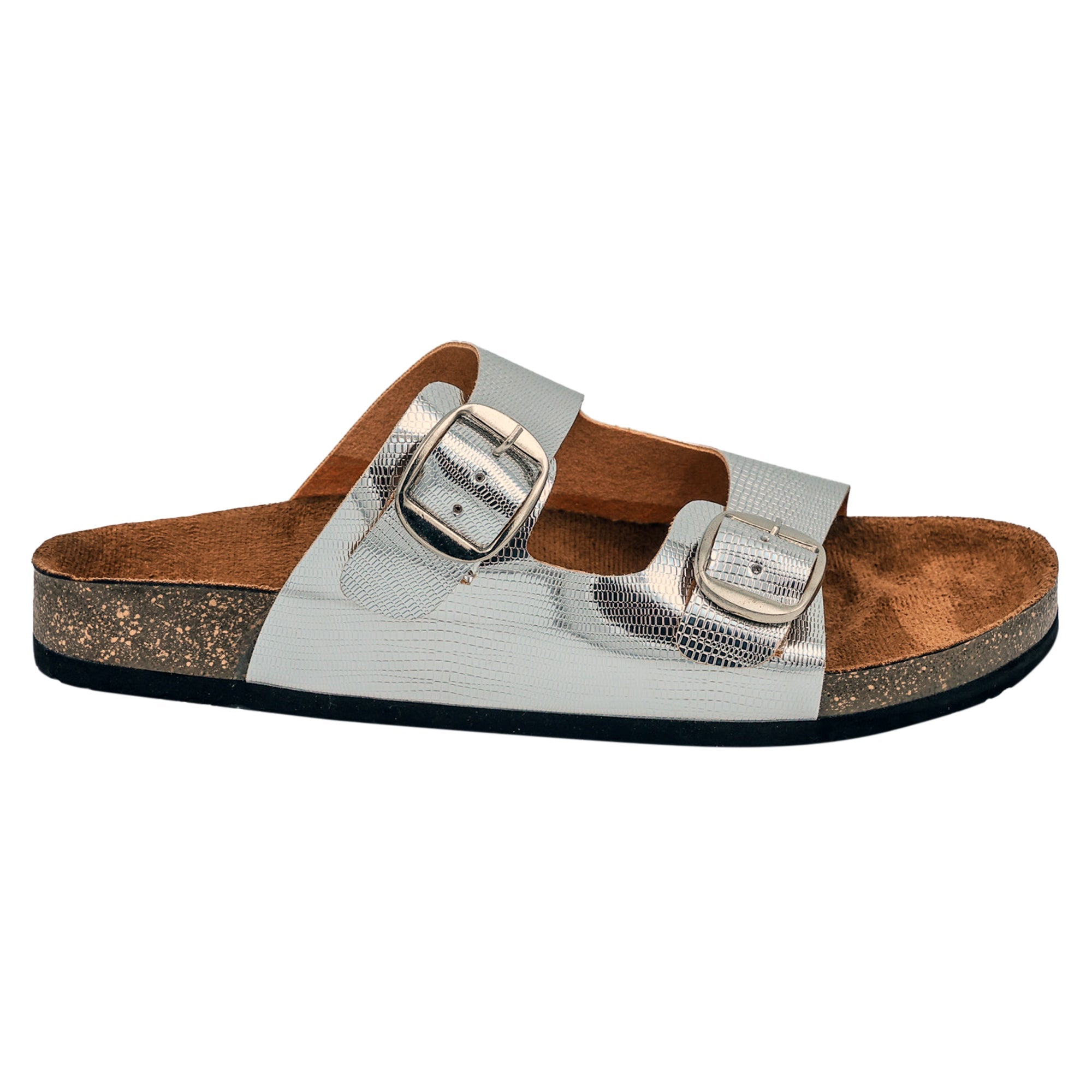 Silver L Grain Women's Flat Sandals