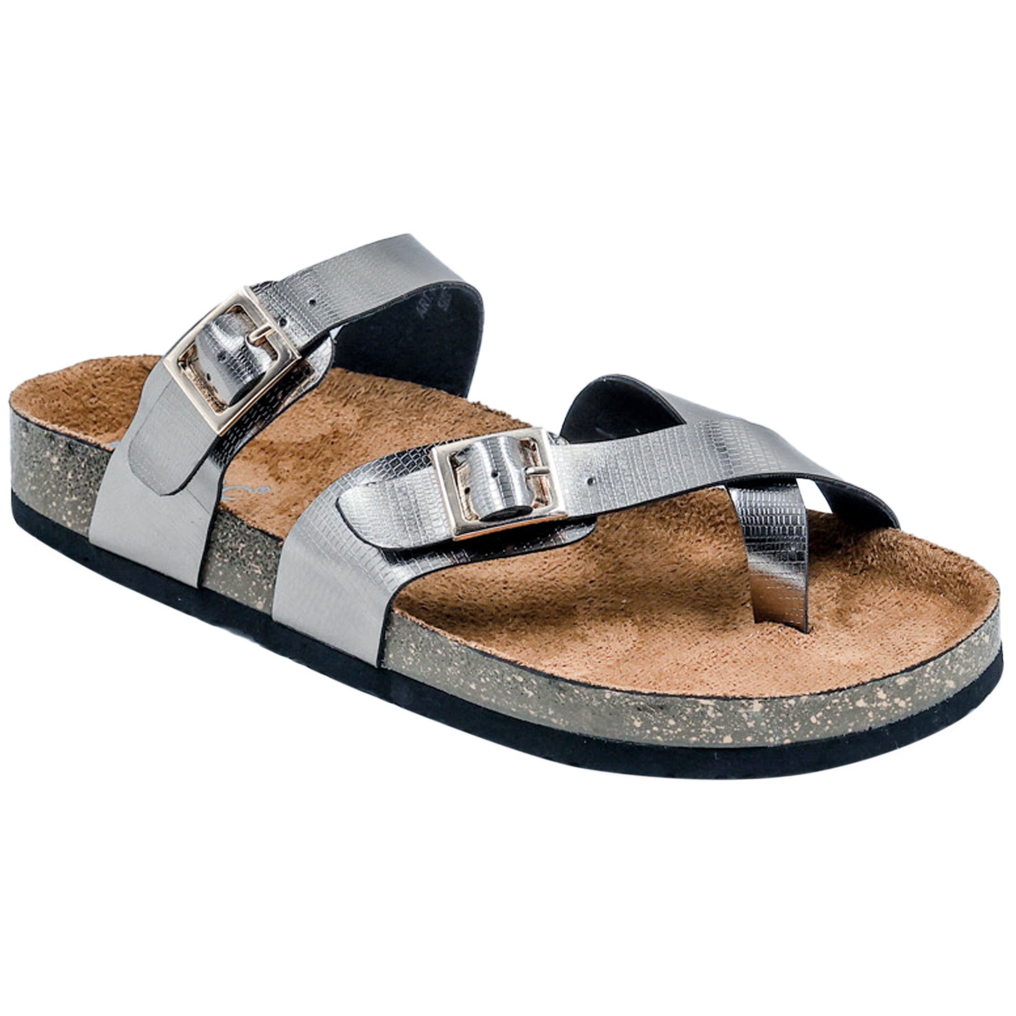 Women's Flat Sandals in Gunmetal Finish