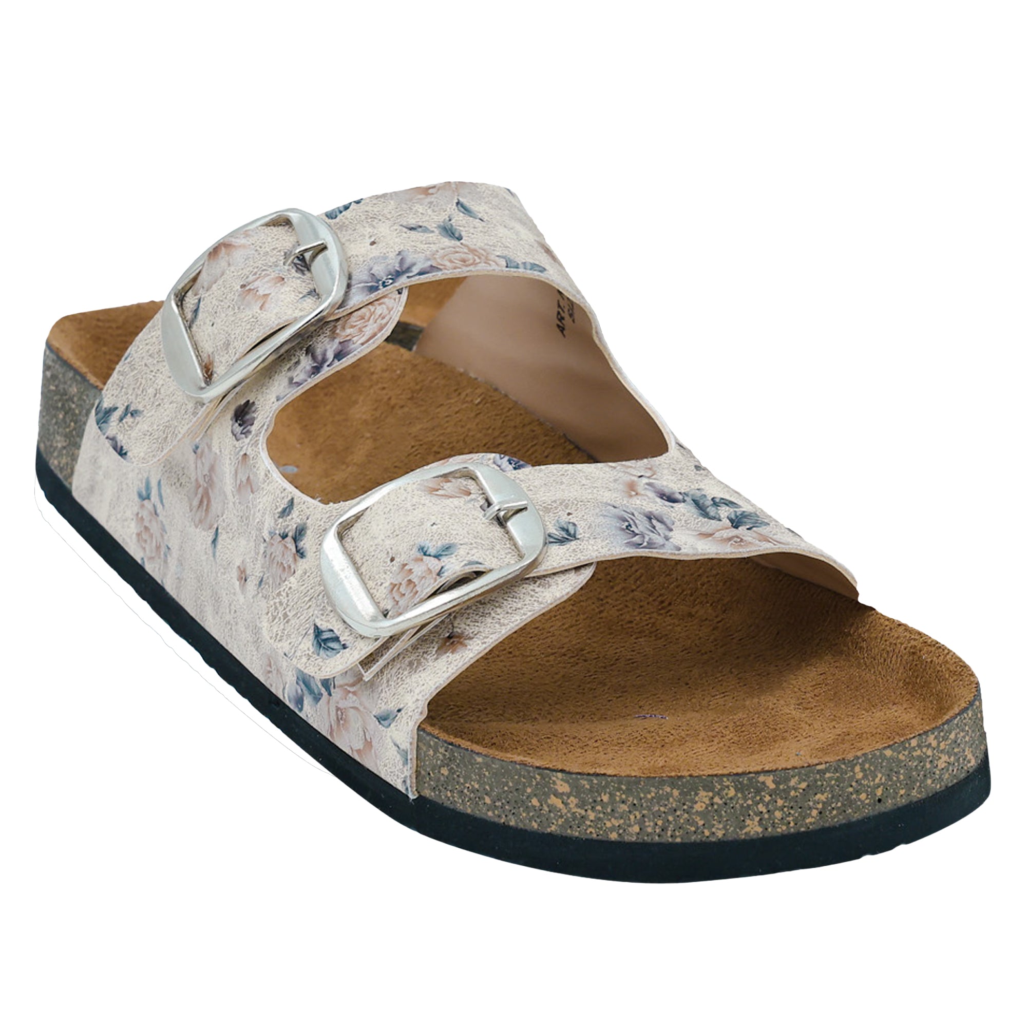 Beige Color Women's Flat Sandals with Flowers