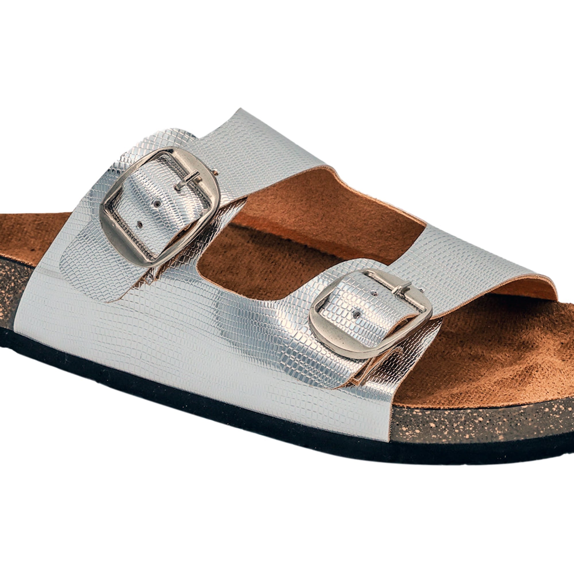 Silver L Grain Women's Flat Sandals