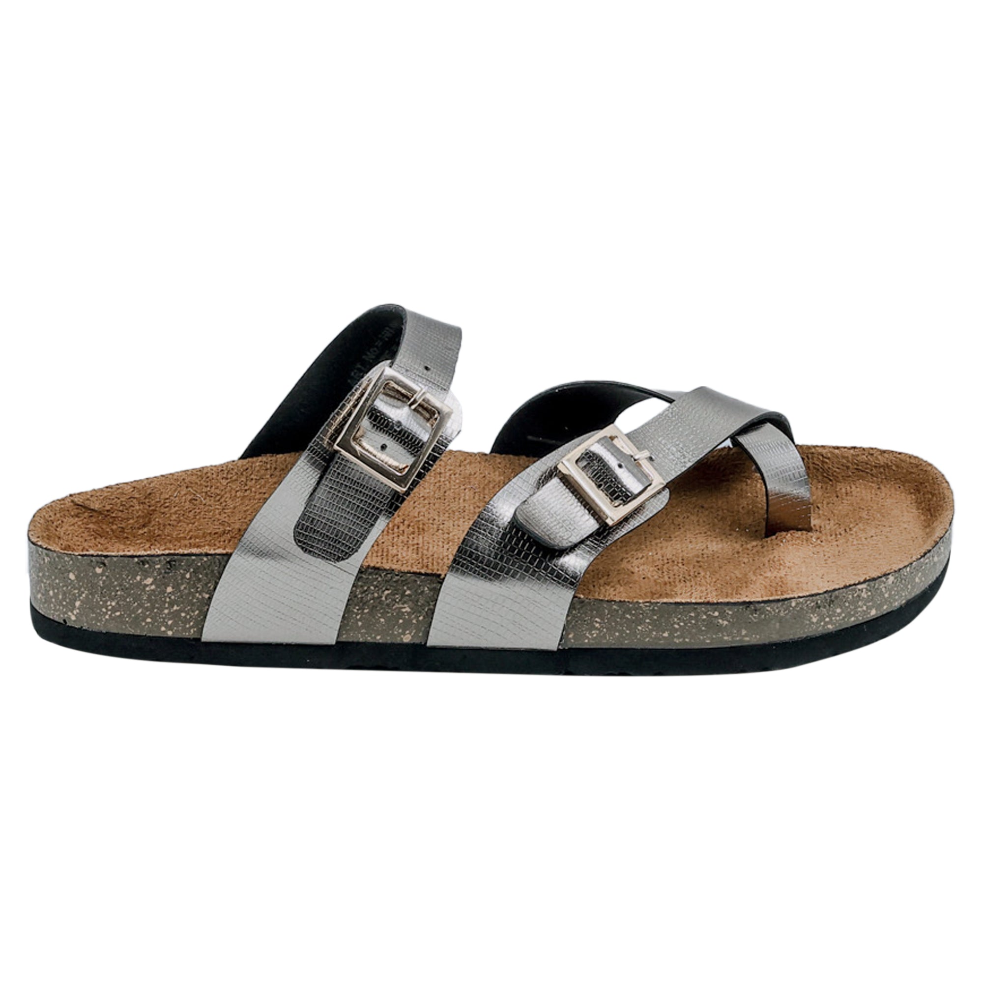 Women's Flat Sandals in Gunmetal Finish