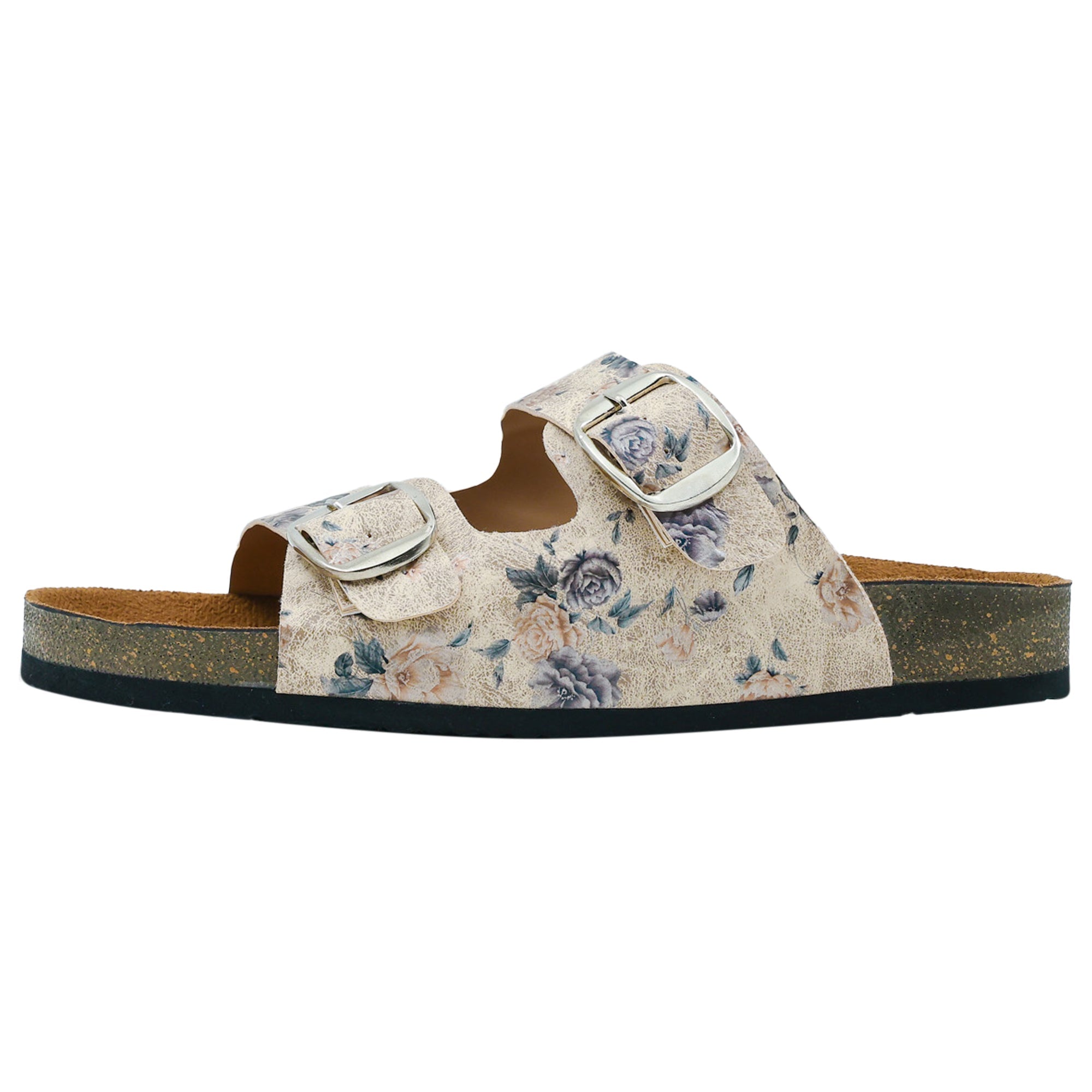 Beige Color Women's Flat Sandals with Flowers