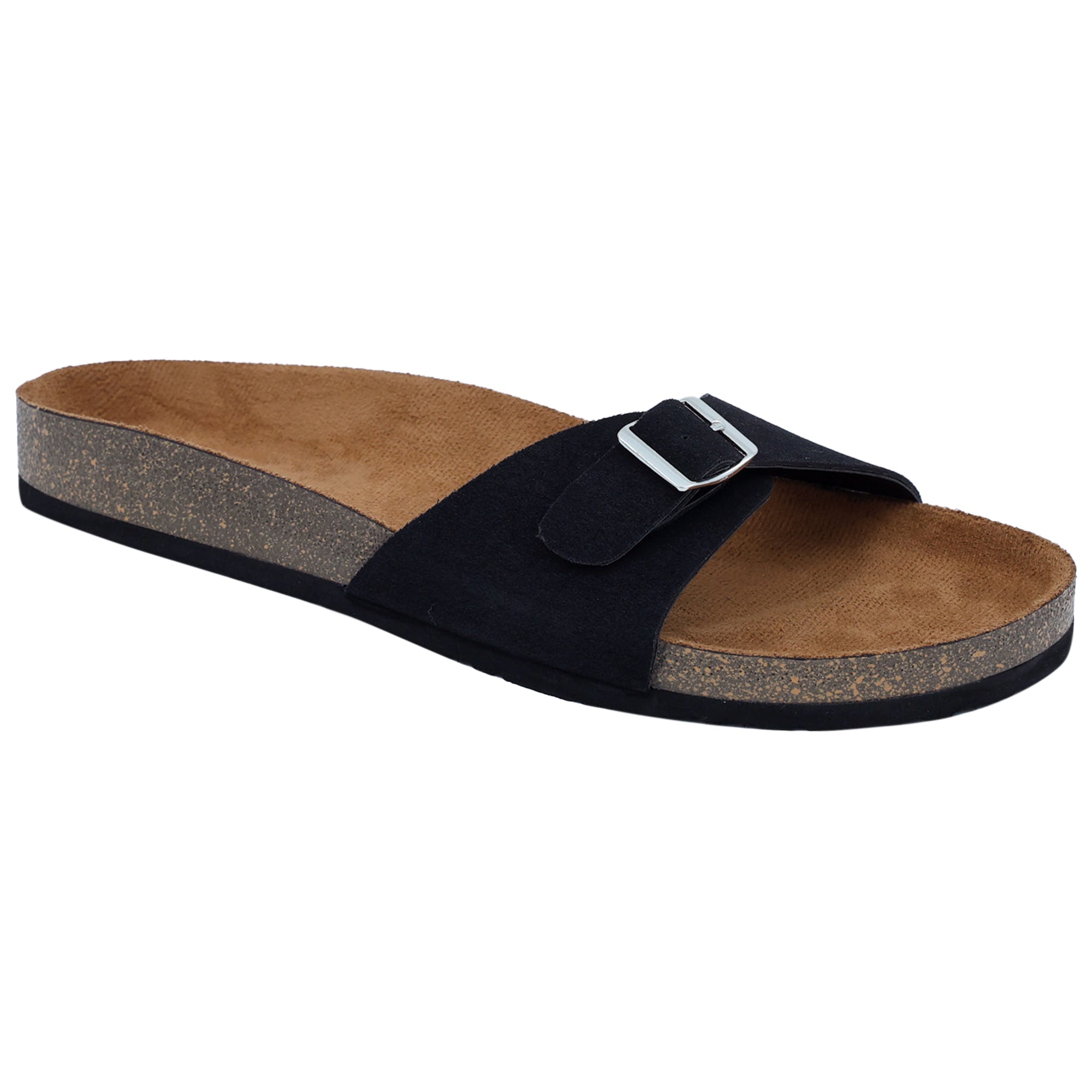 Black Flat Cork Sandals for Women