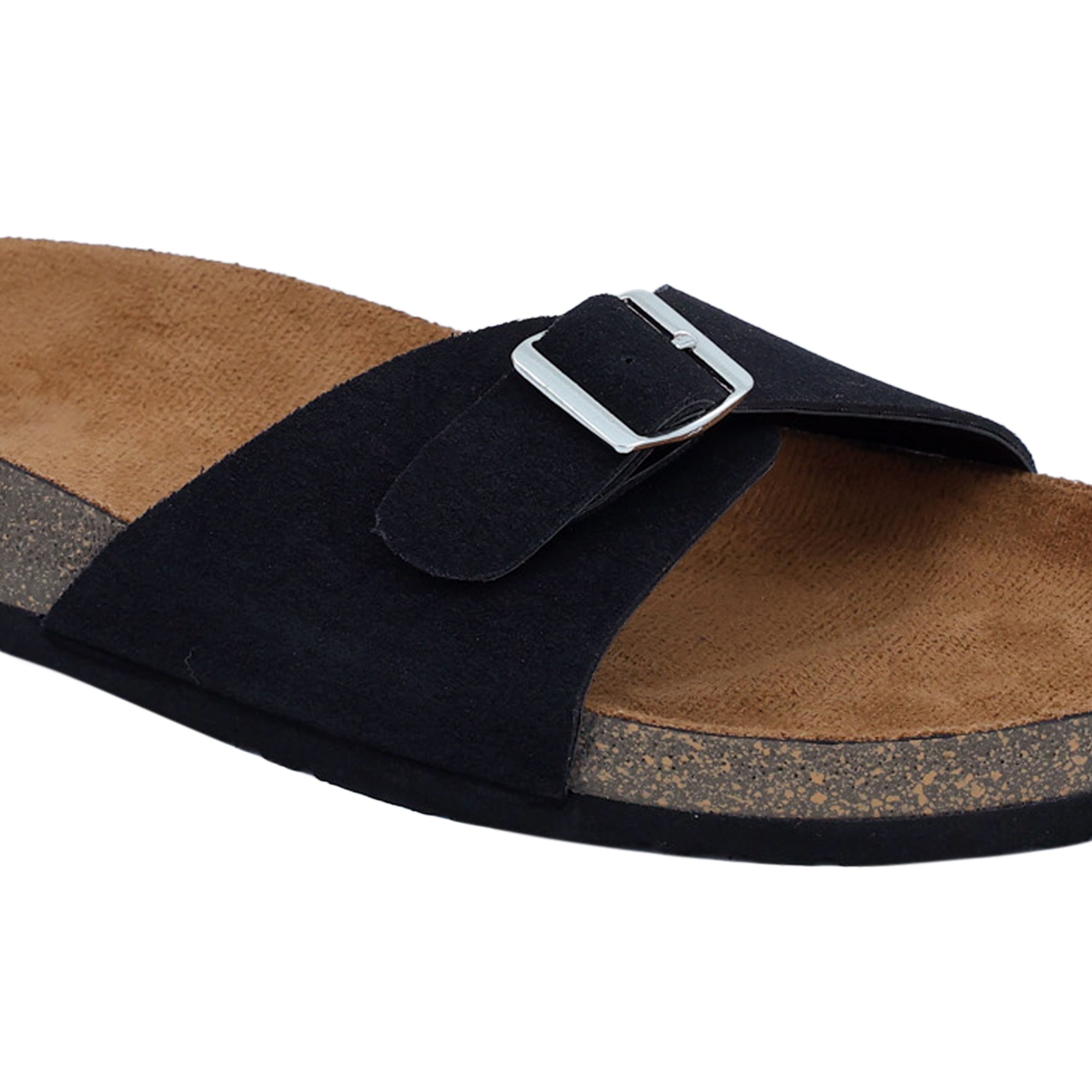 Black Flat Cork Sandals for Women