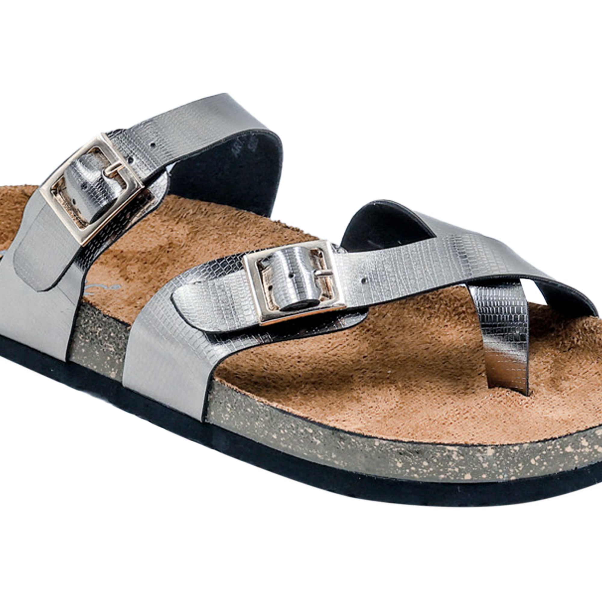 Women's Flat Sandals in Gunmetal Finish