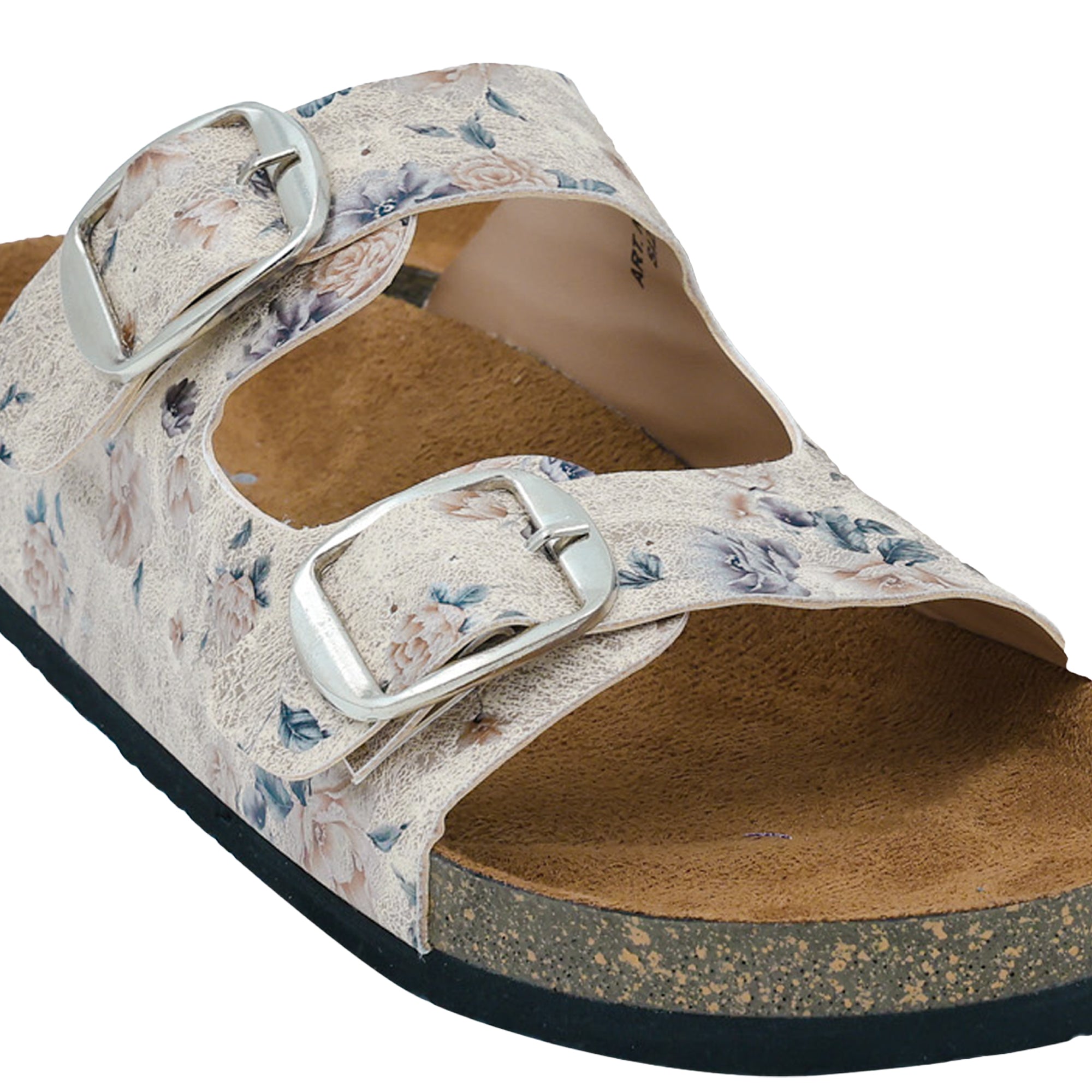 Beige Color Women's Flat Sandals with Flowers