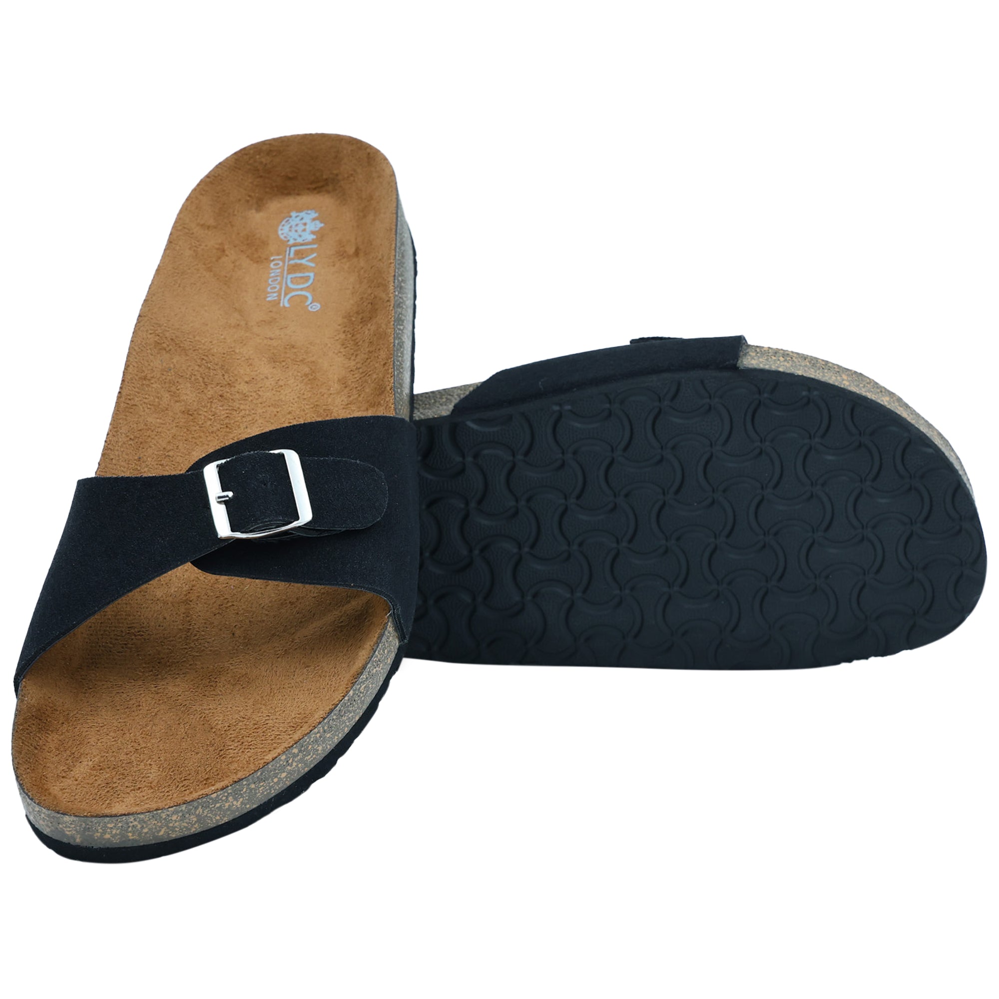 Black Flat Cork Sandals for Women