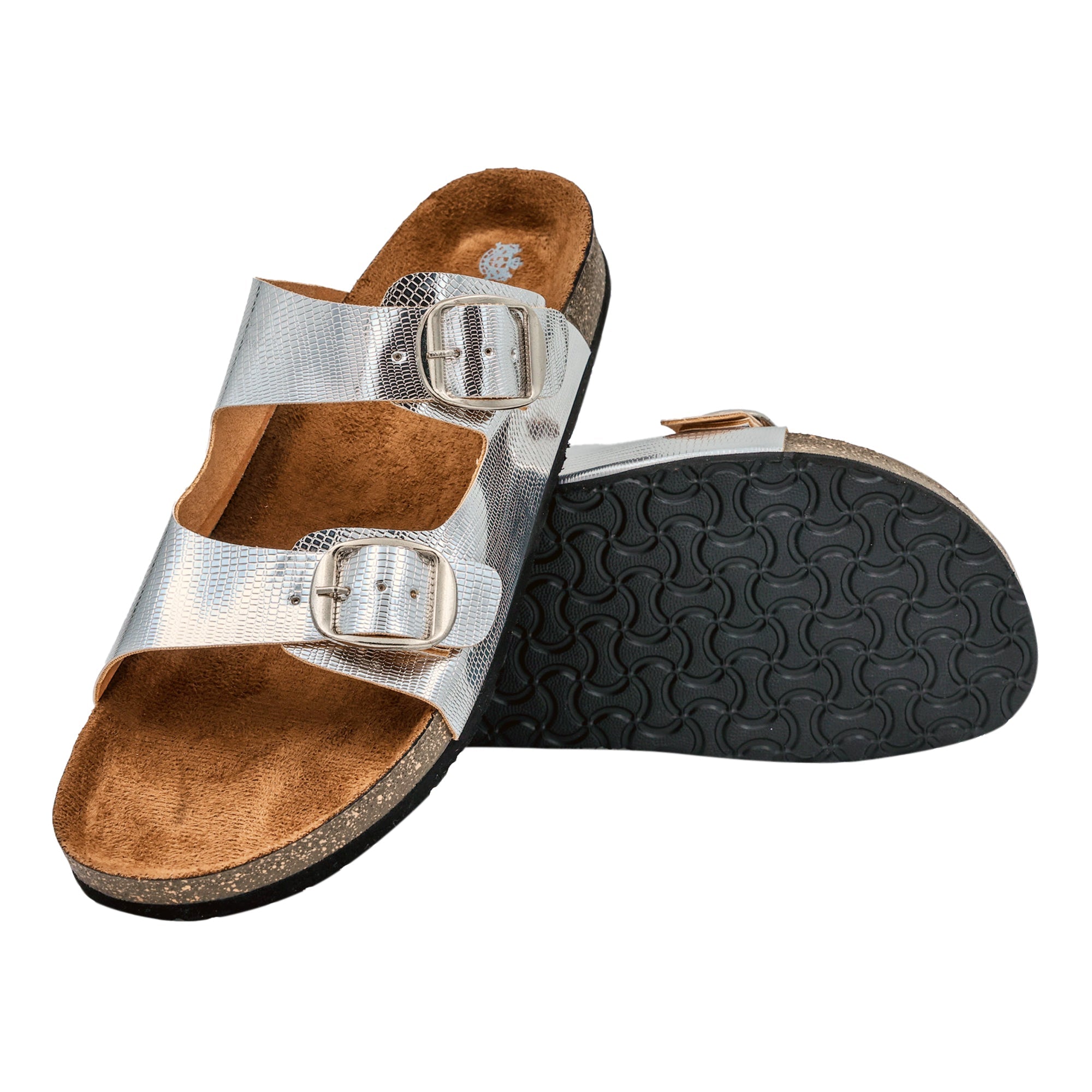 Silver L Grain Women's Flat Sandals