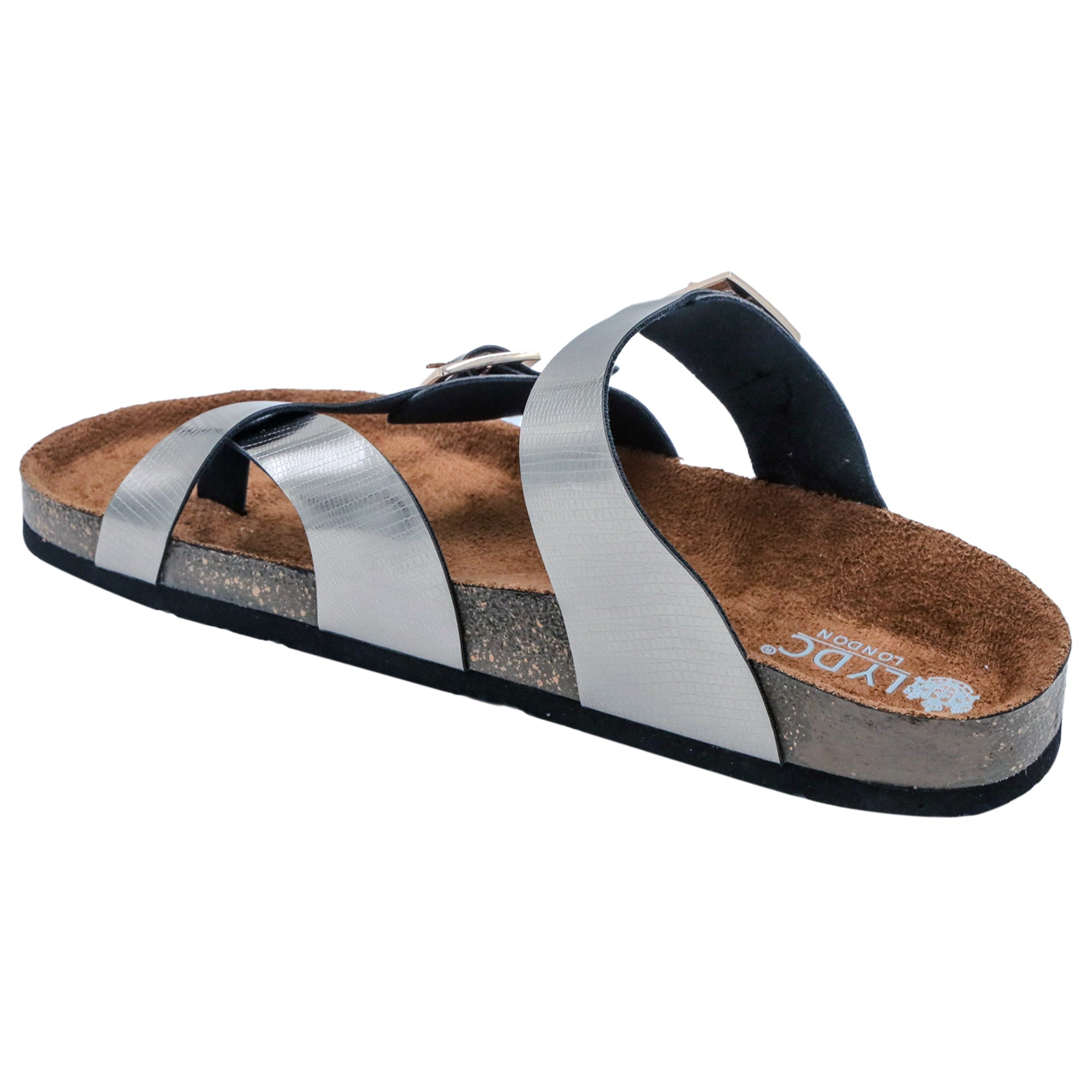 Women's Flat Sandals in Gunmetal Finish