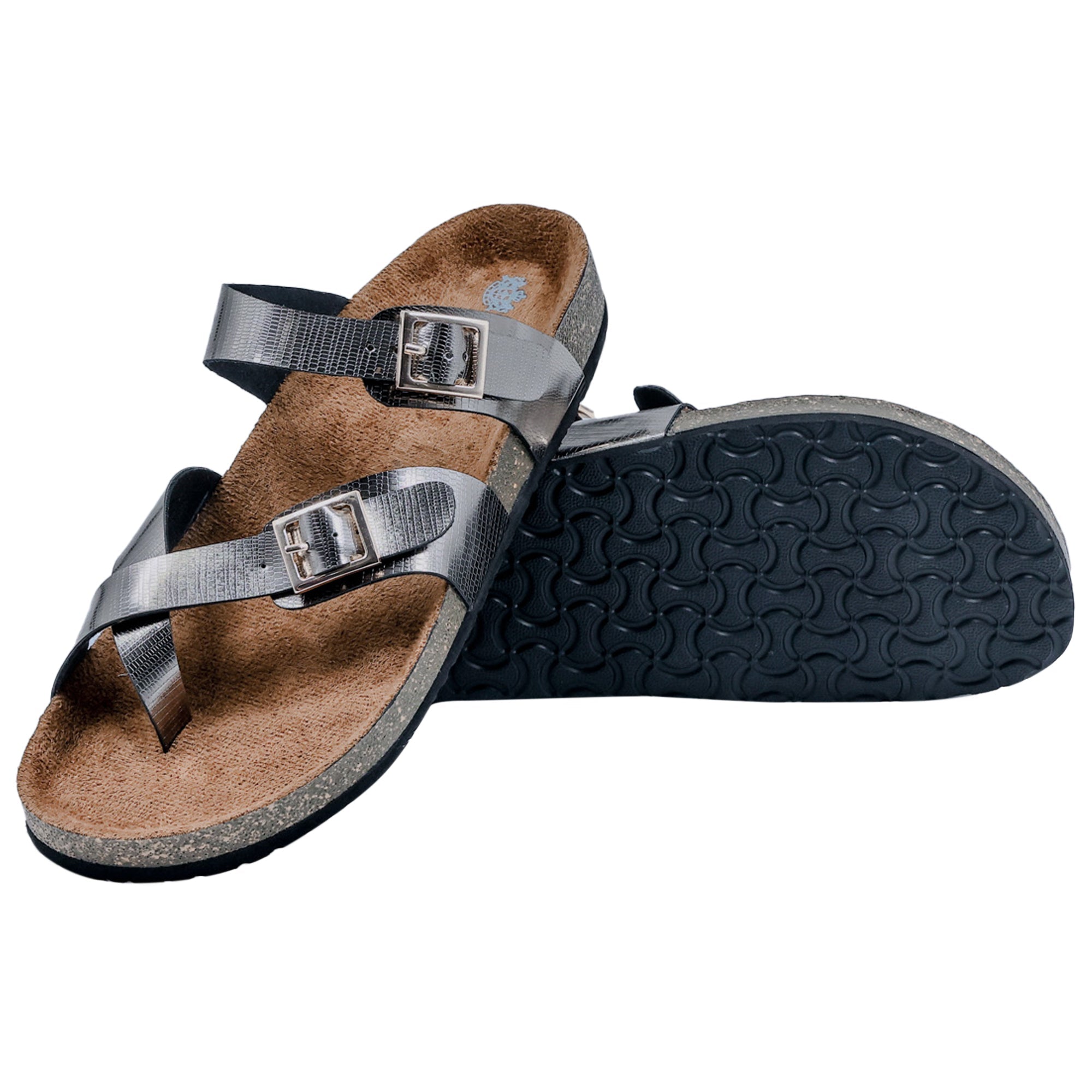 Women's Flat Sandals in Gunmetal Finish