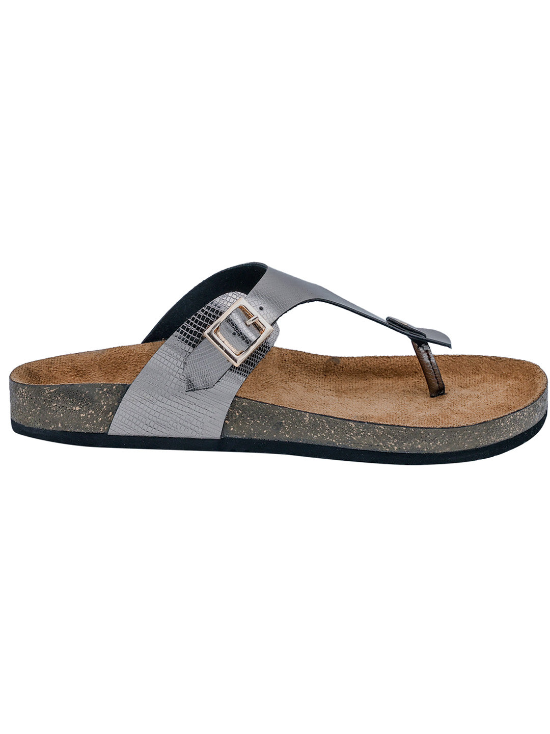 Gunmetal Women's Flat Cork Sandals