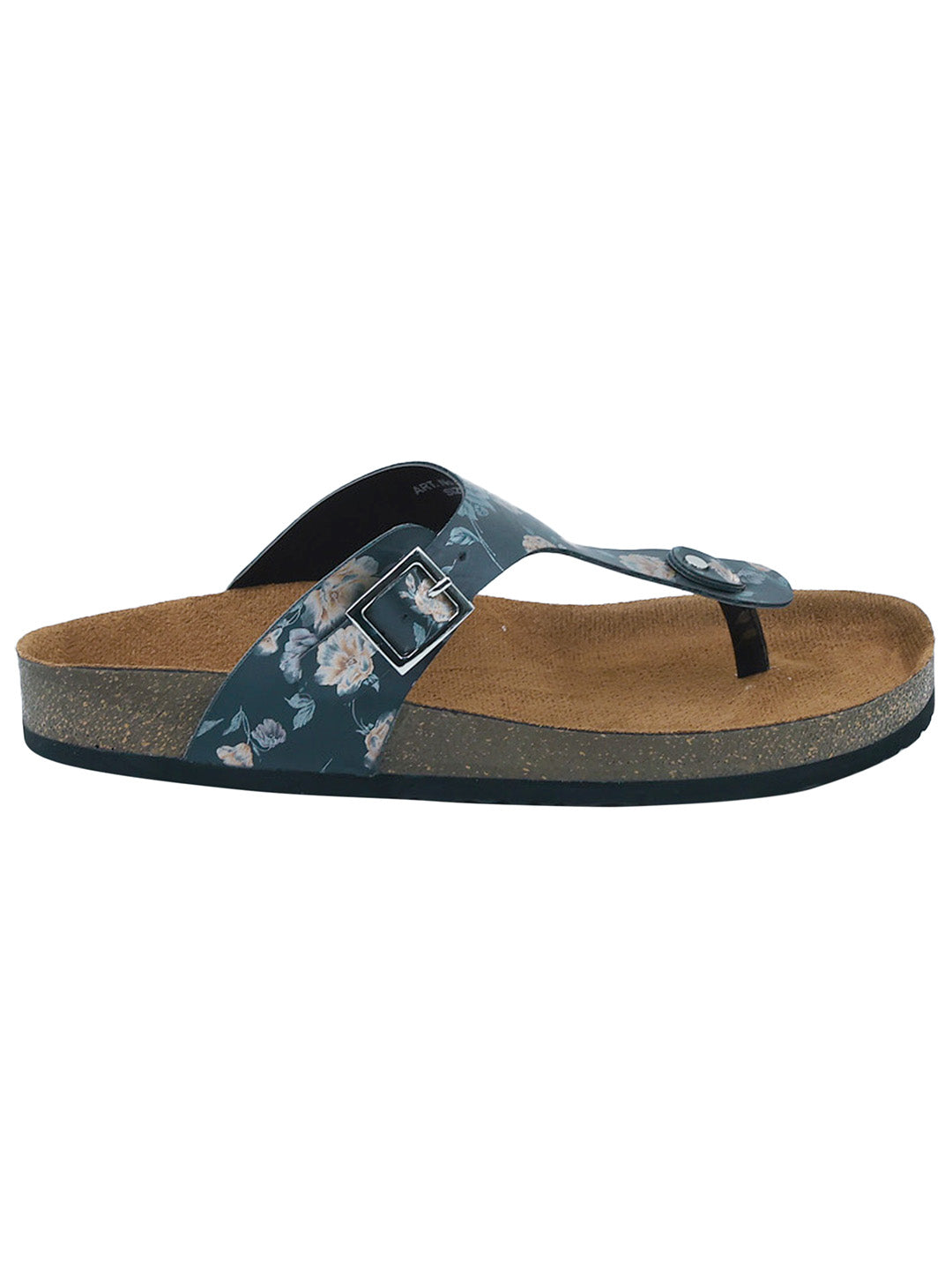 Black Flower Women's Flat Sandals