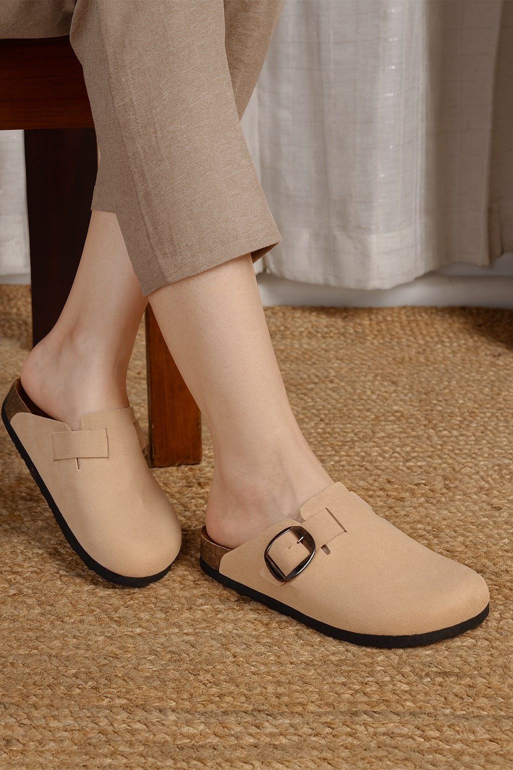 Brixton Beige Suede Clogs Sandals for Women