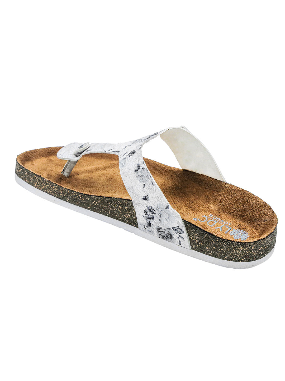 White Women's Flat Sandals with Flower Pattern
