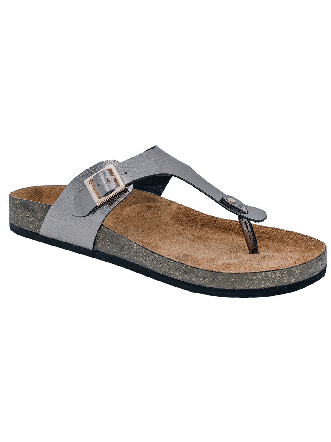 Gunmetal Women's Flat Cork Sandals