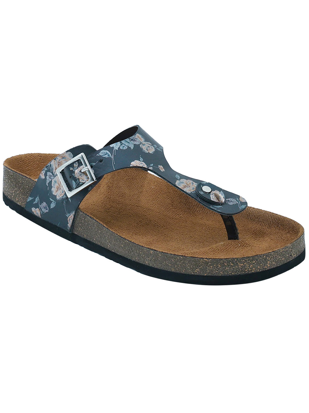 Black Flower Women's Flat Sandals