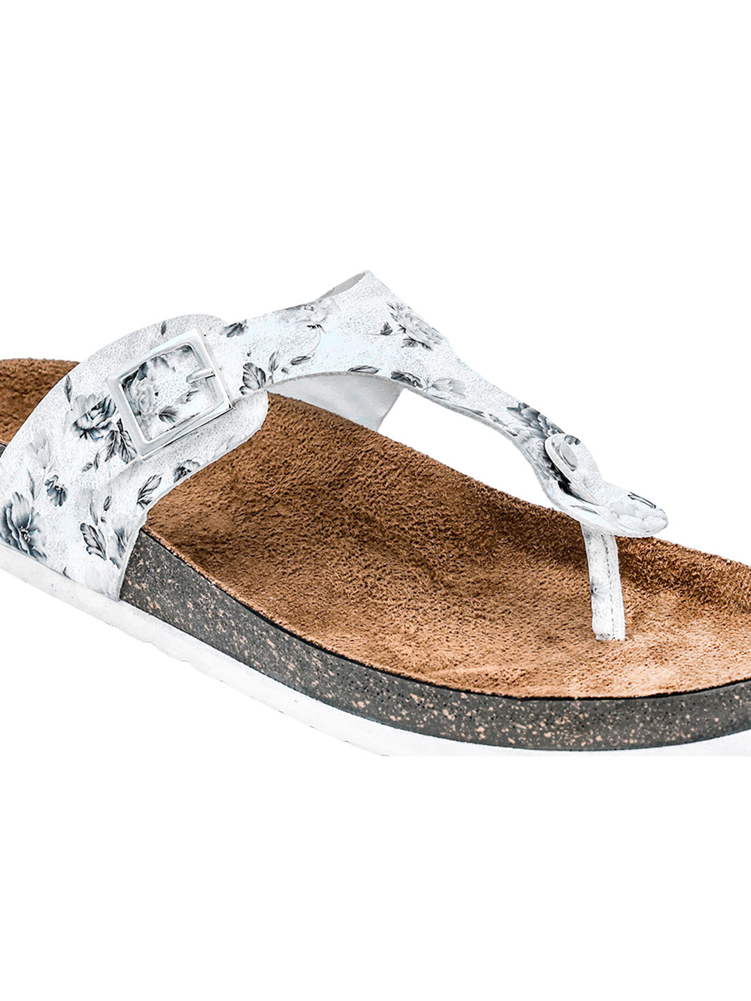 White Women's Flat Sandals with Flower Pattern