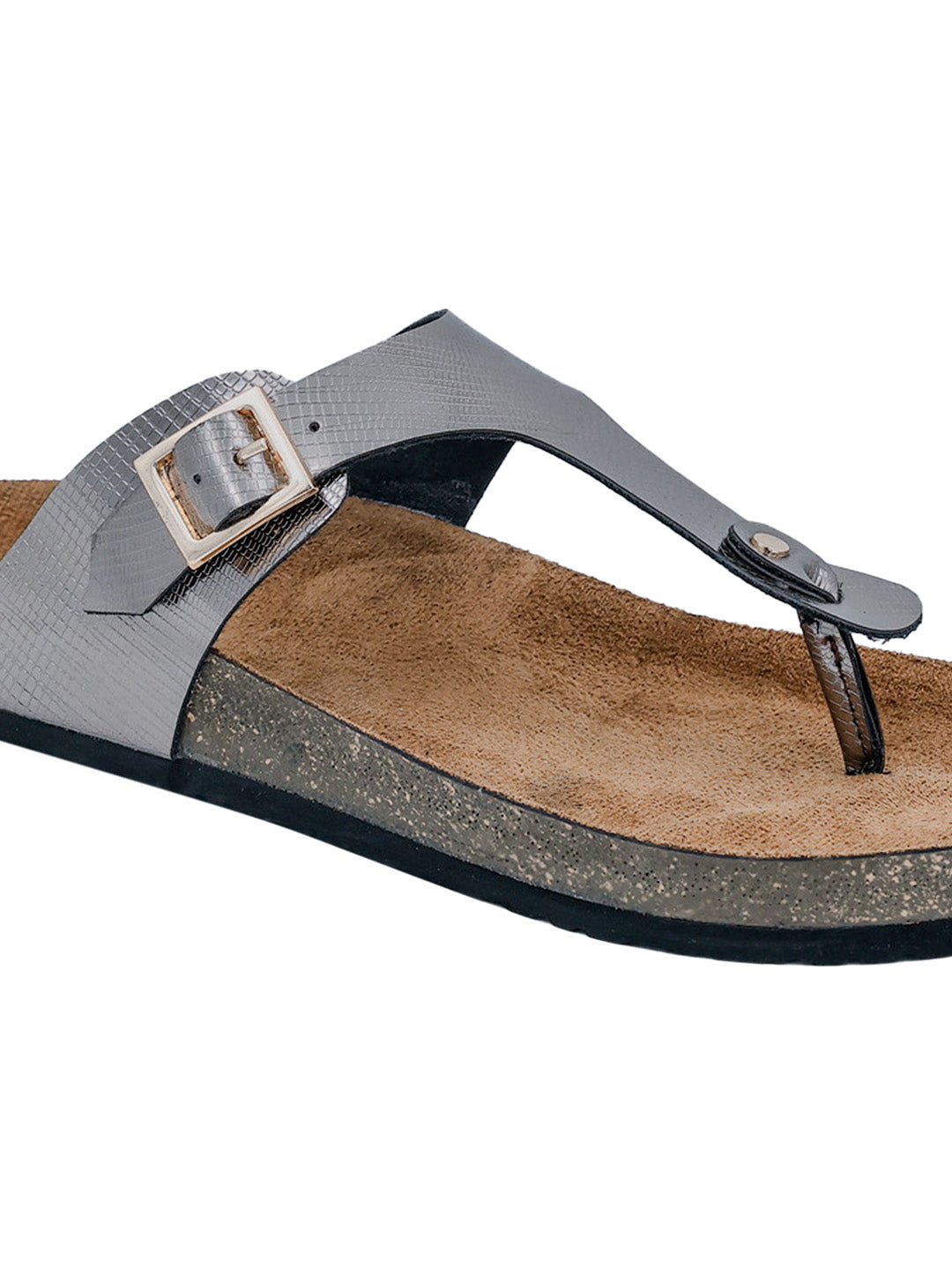 Gunmetal Women's Flat Cork Sandals
