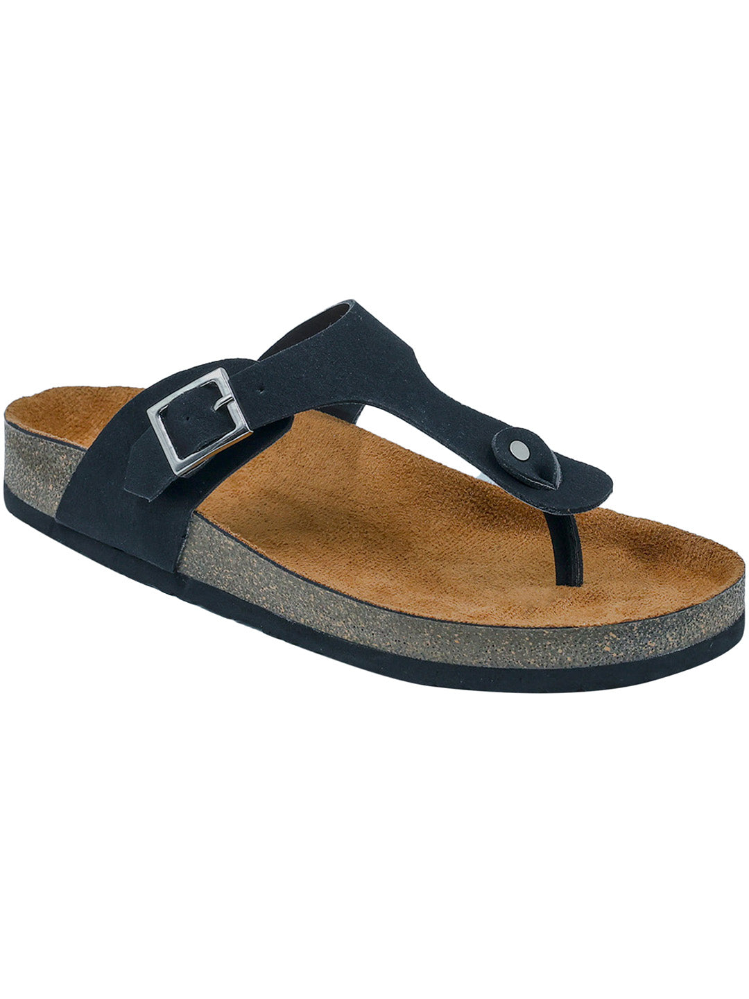 Black Suede Women's Flat Cork Sandals