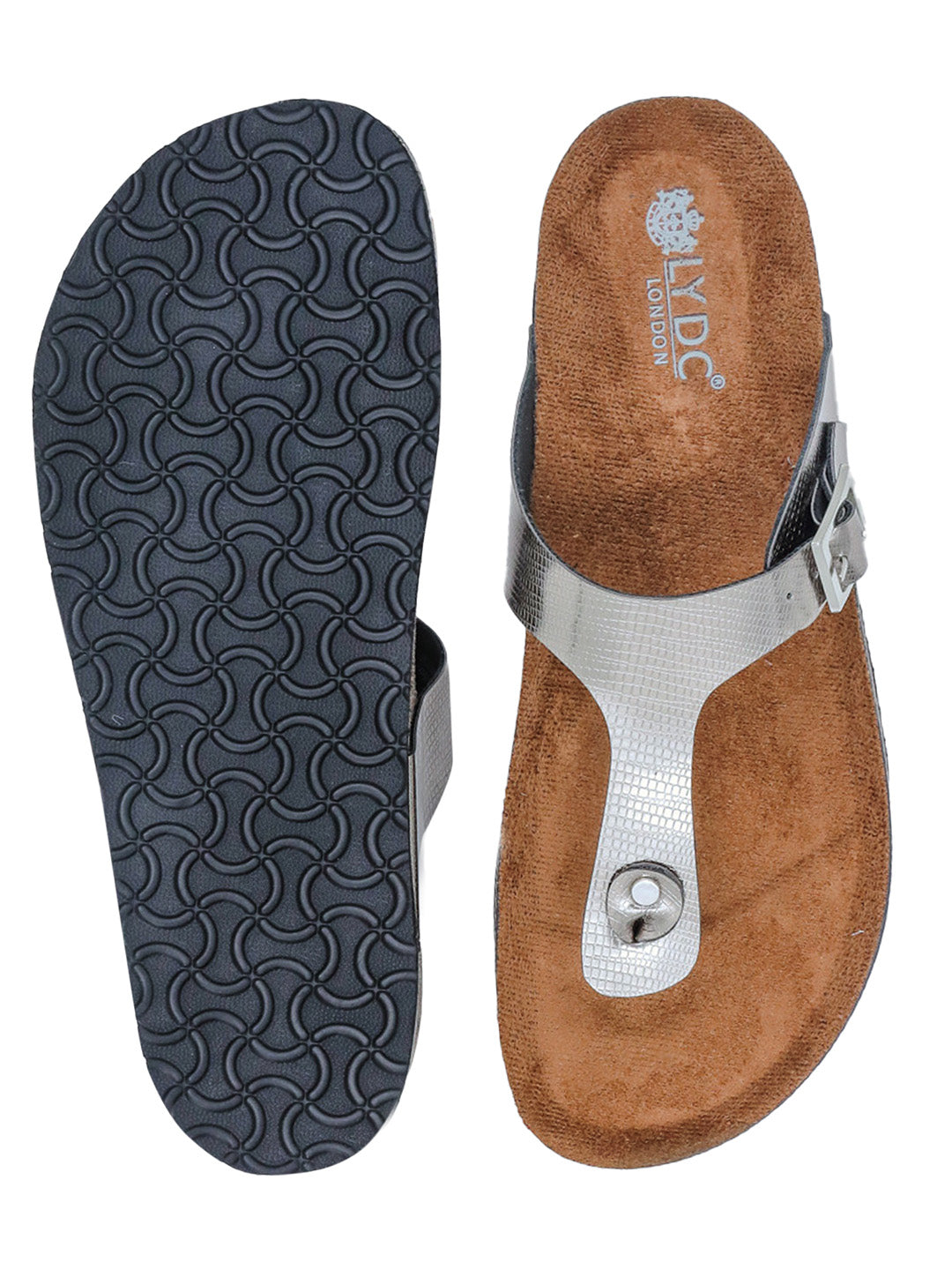 Gunmetal Women's Flat Cork Sandals