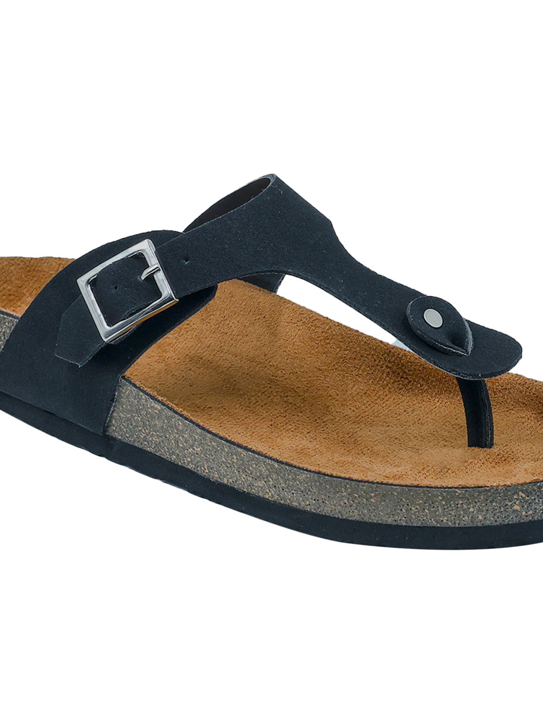 Black Suede Women's Flat Cork Sandals