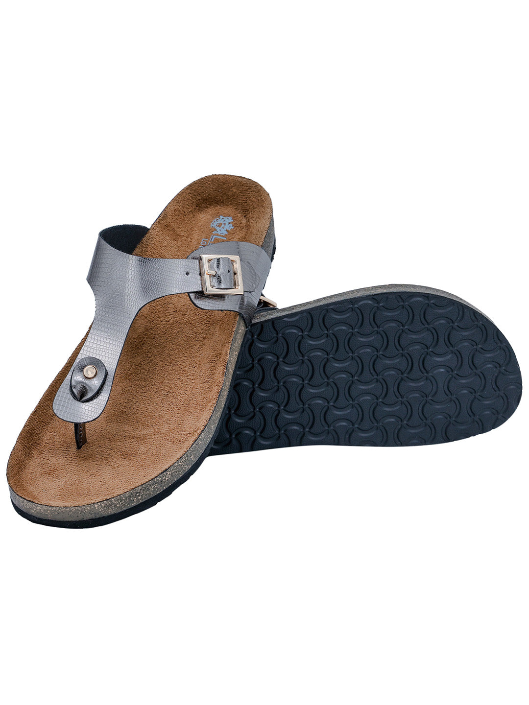 Gunmetal Women's Flat Cork Sandals