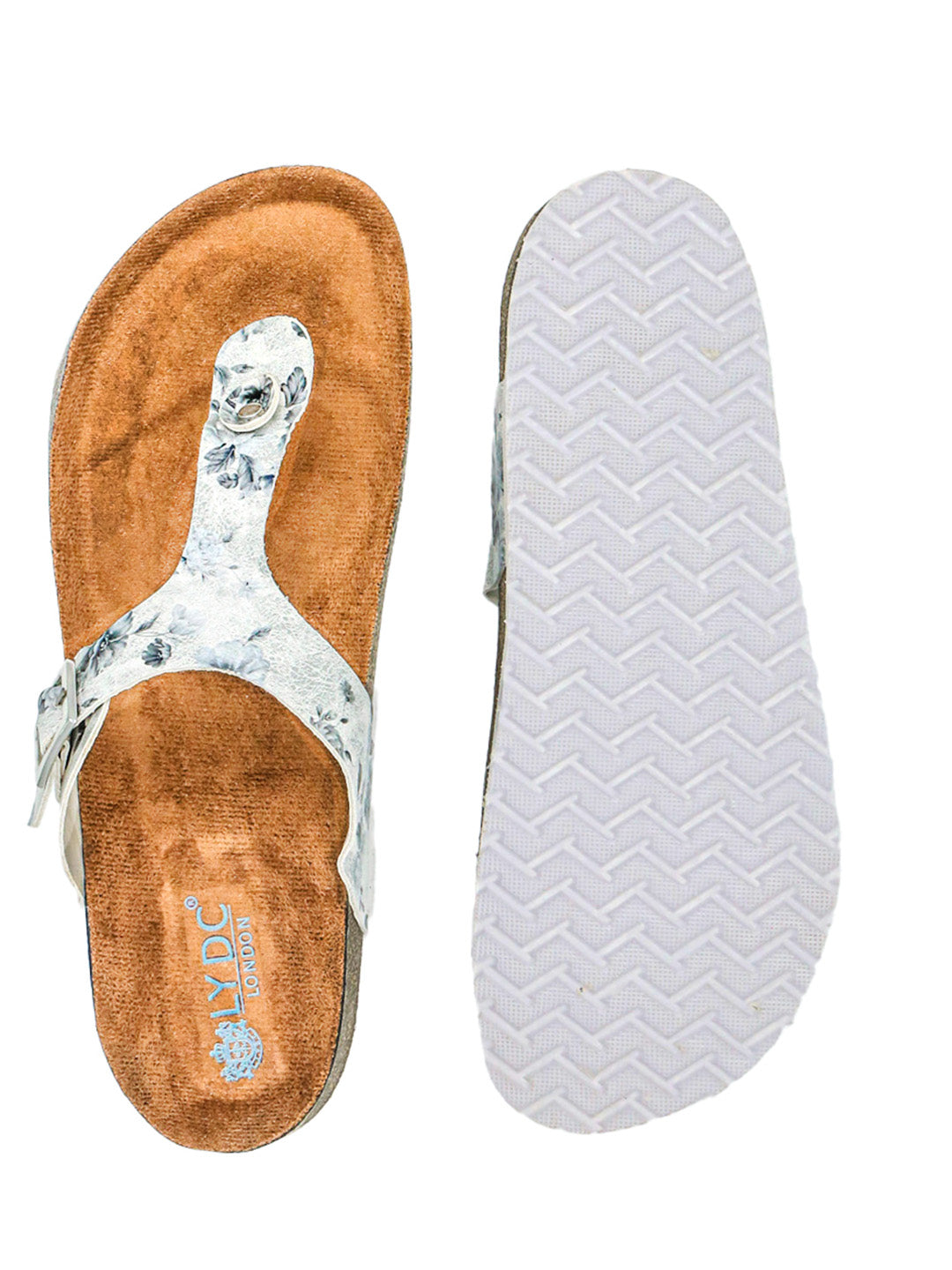 White Women's Flat Sandals with Flower Pattern