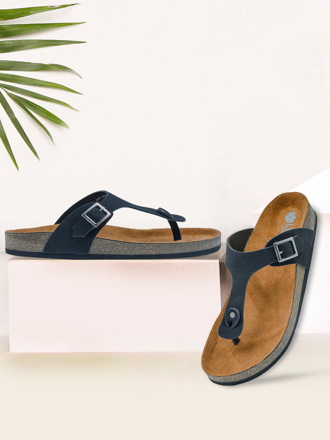 Black Suede Women's Flat Cork Sandals