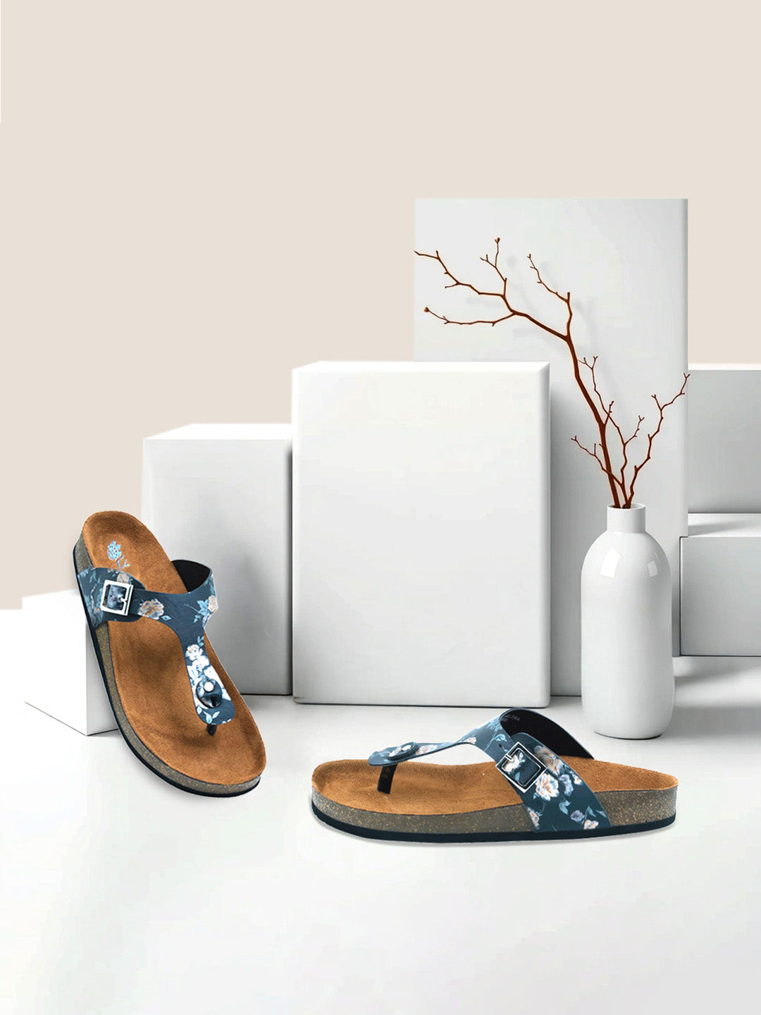 Black Flower Women's Flat Sandals