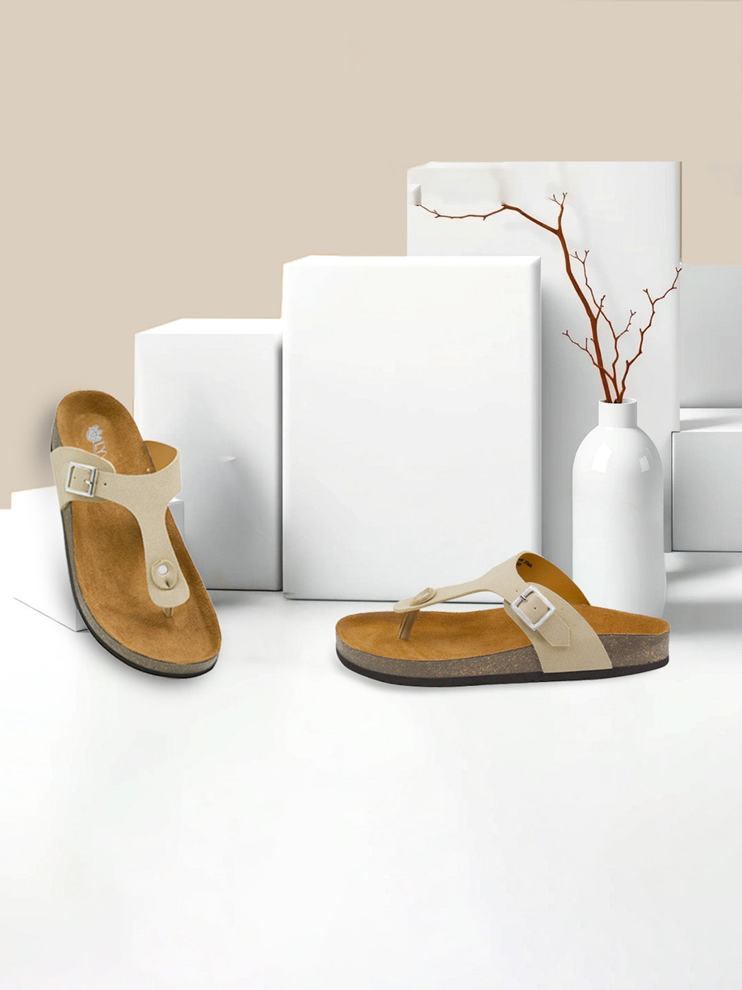 Beige Suede Women's Flat Sandals