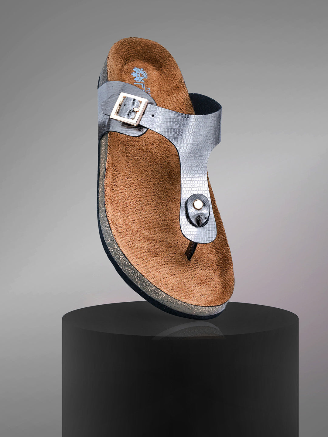 Gunmetal Women's Flat Cork Sandals