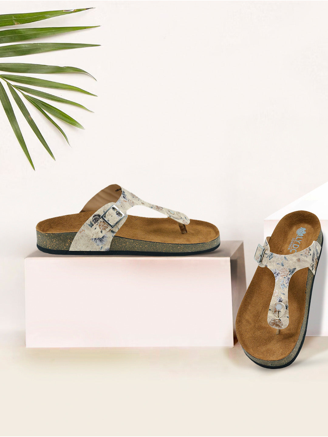Beige Flower Women's Flat Sandals