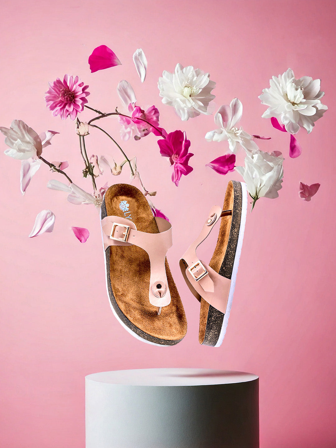 Nude Pink Women's Flat Cork Sandals