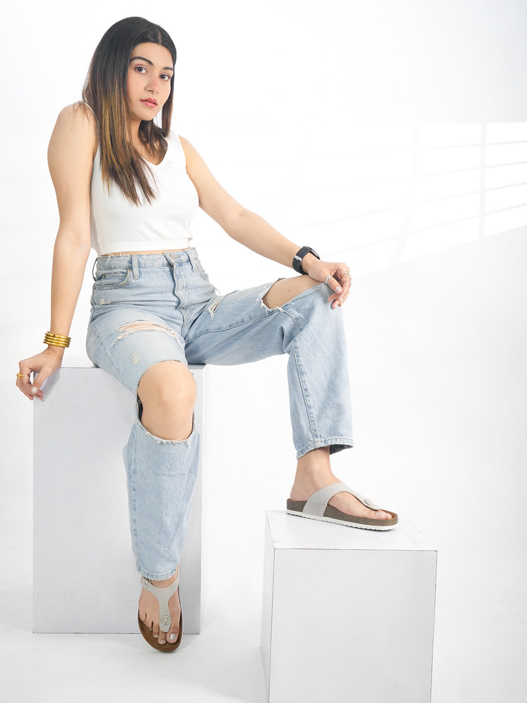 Grey Suede Women's Flat Sandals