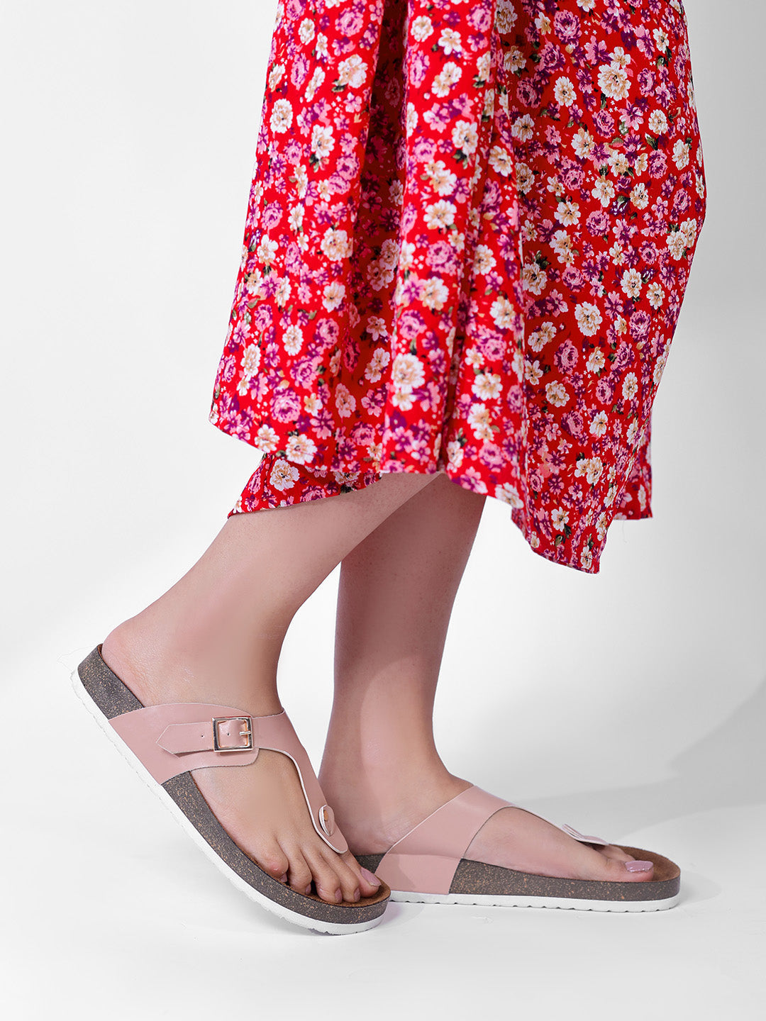 Nude Pink Women's Flat Cork Sandals