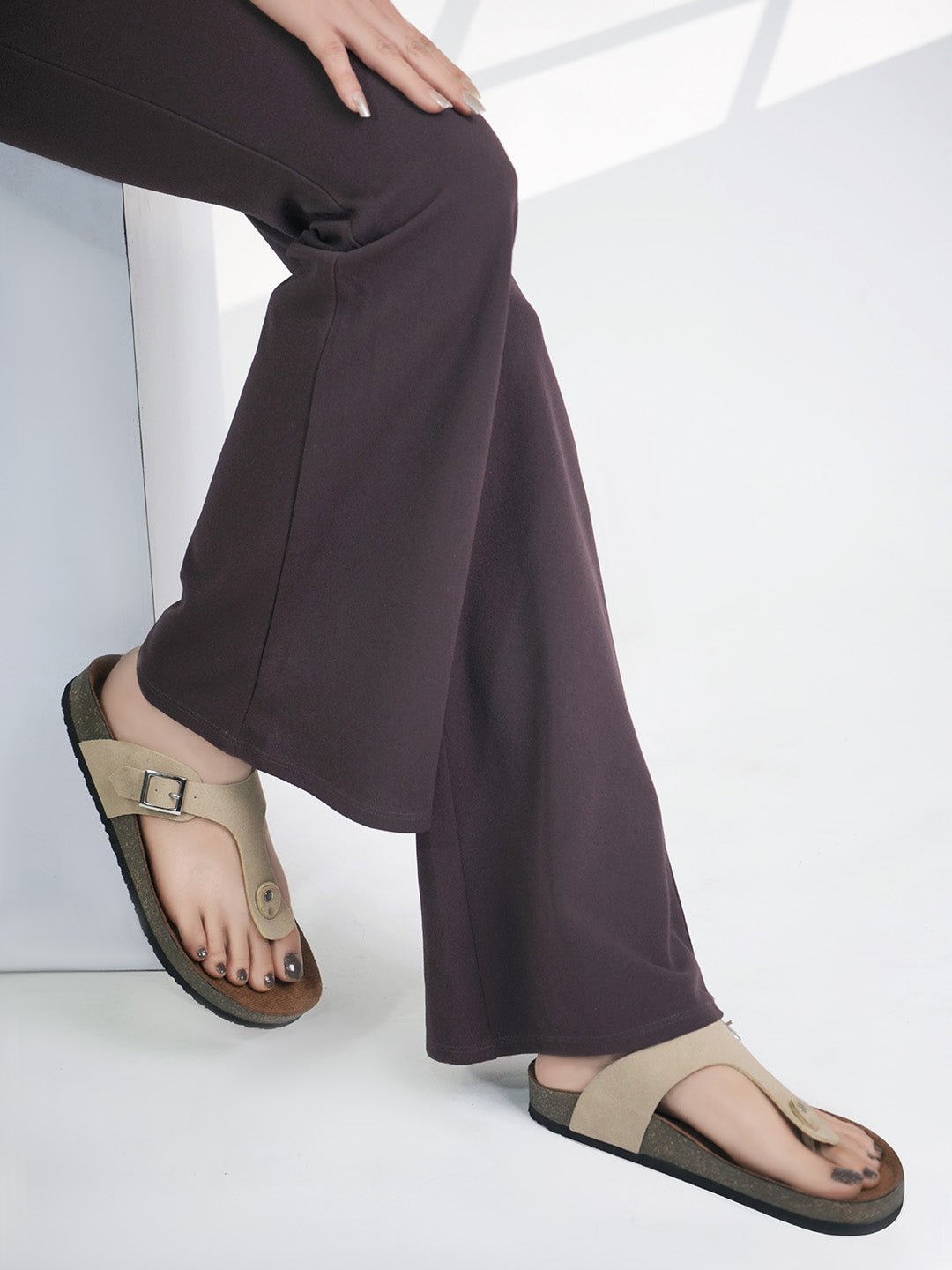 Beige Suede Women's Flat Sandals
