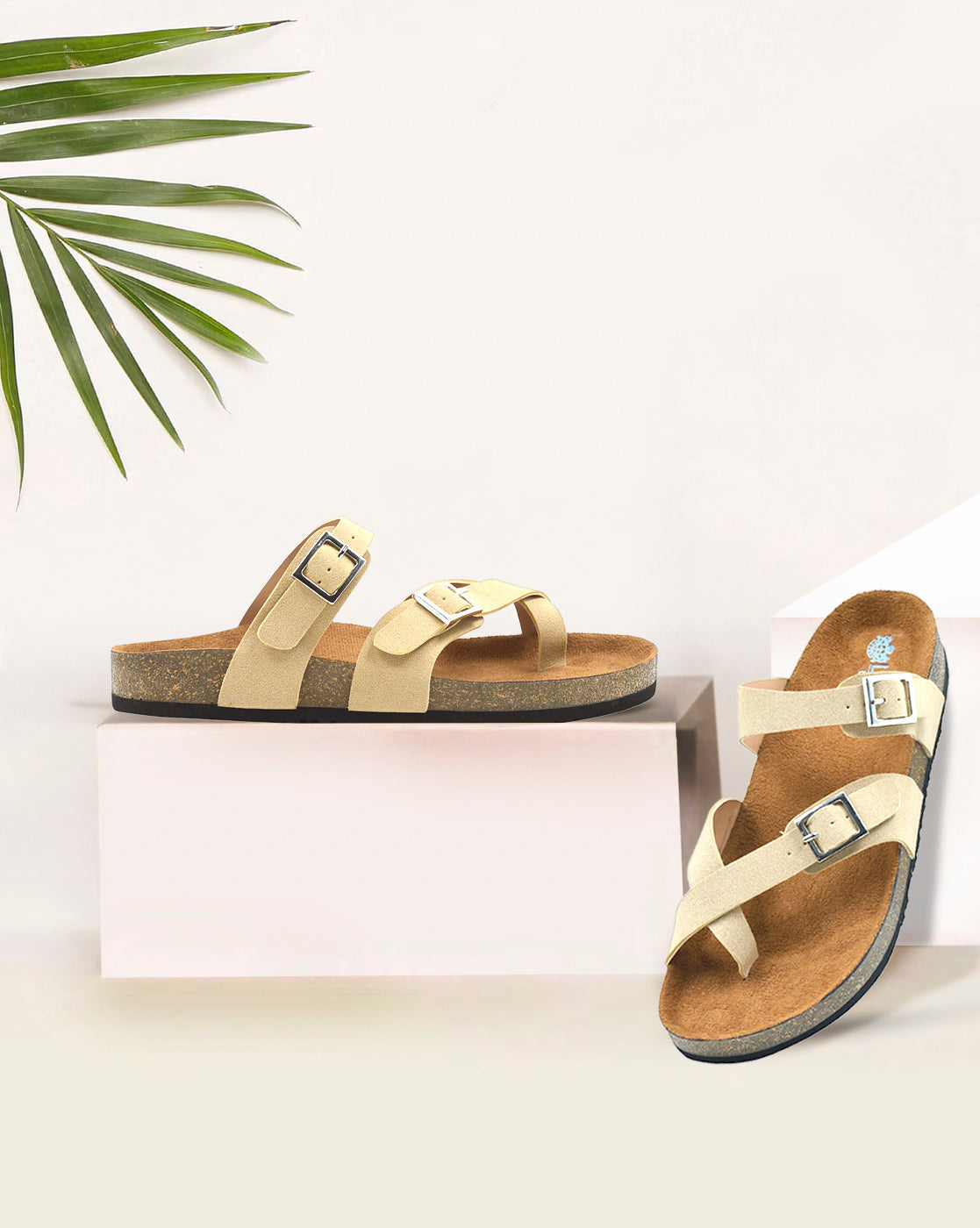 Beige Flat Women Cork Sandals
