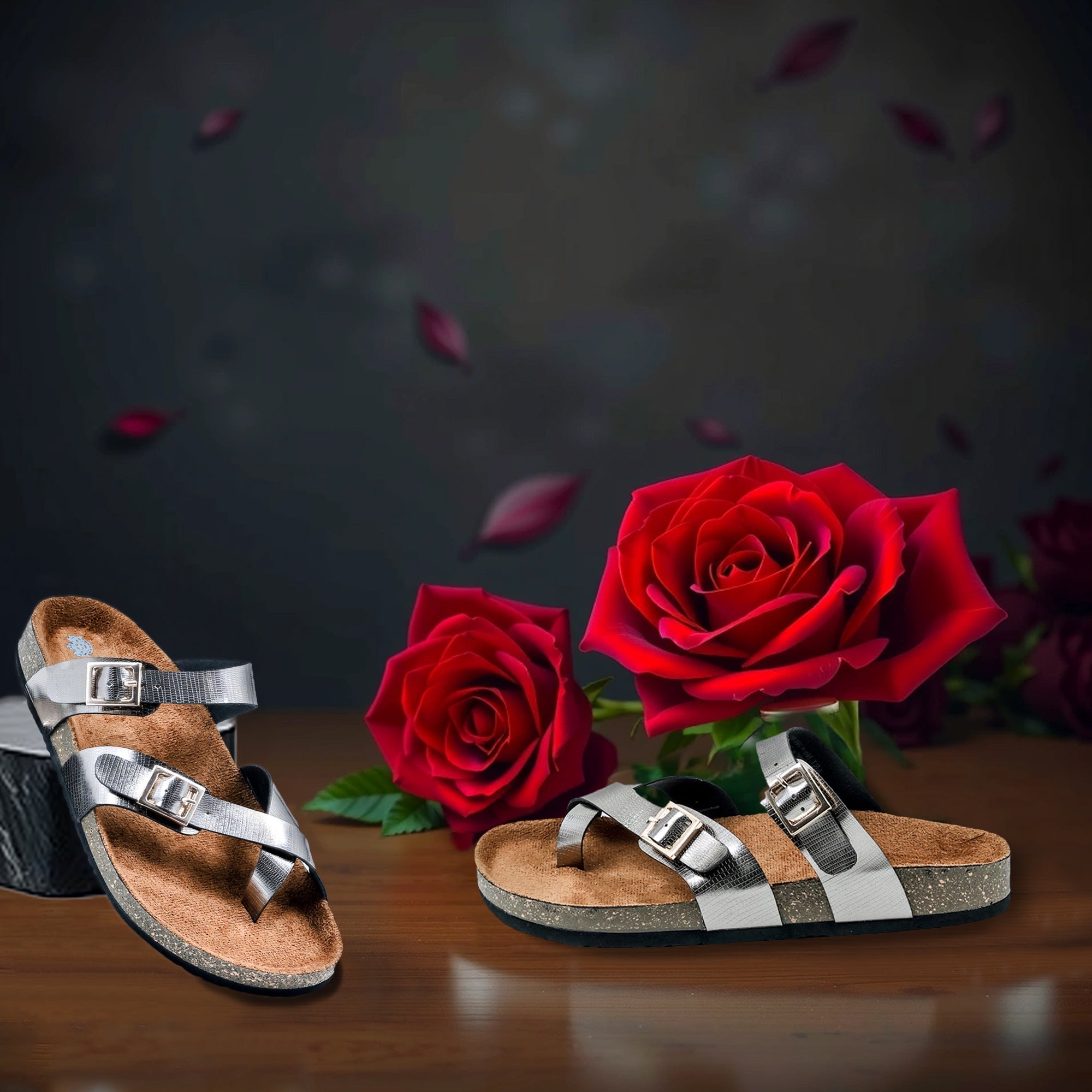 Women's Flat Sandals in Gunmetal Finish