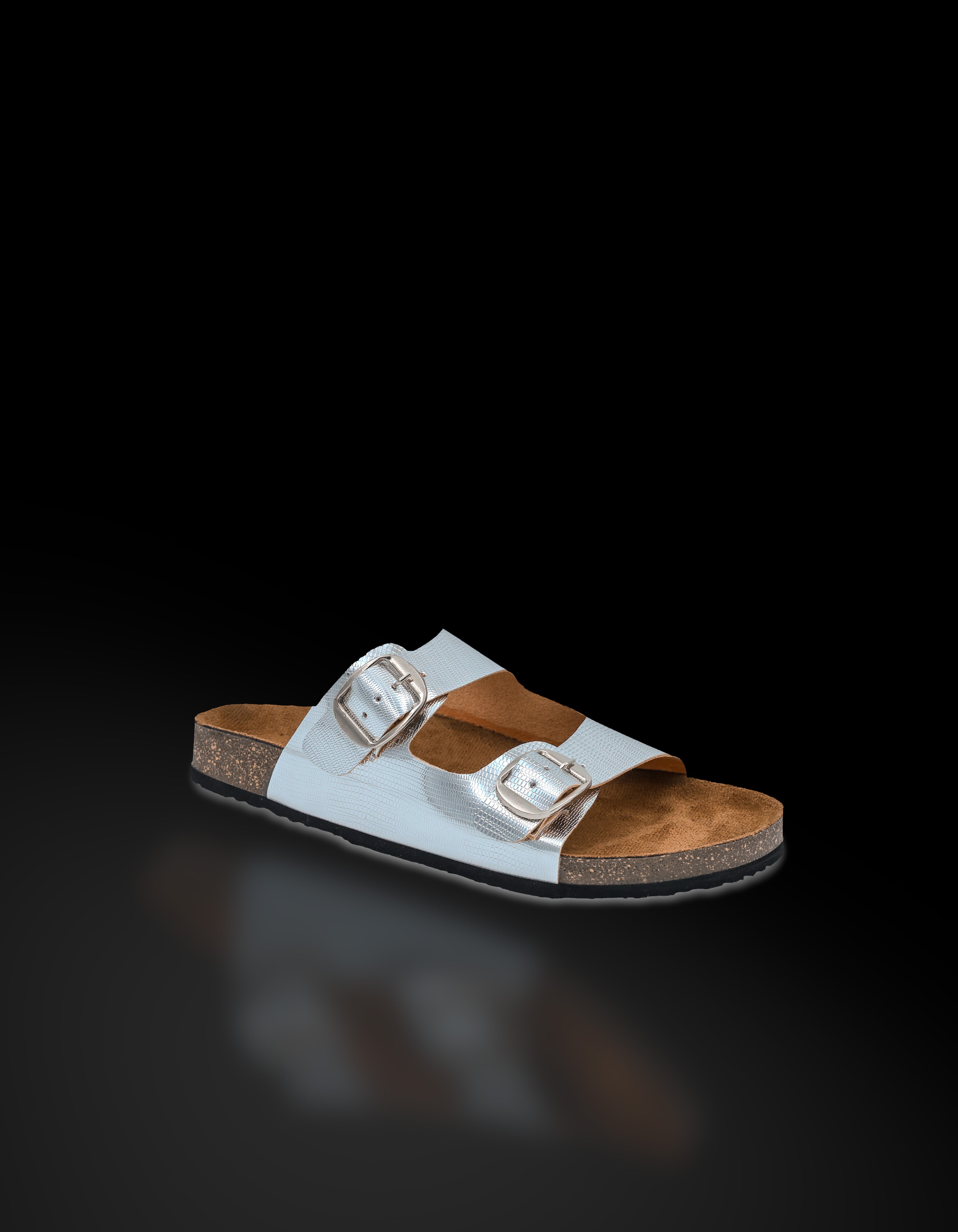 Silver L Grain Women's Flat Sandals