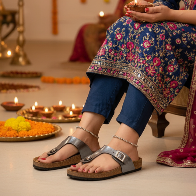 Gunmetal L Grain Sandals for Women - Regent